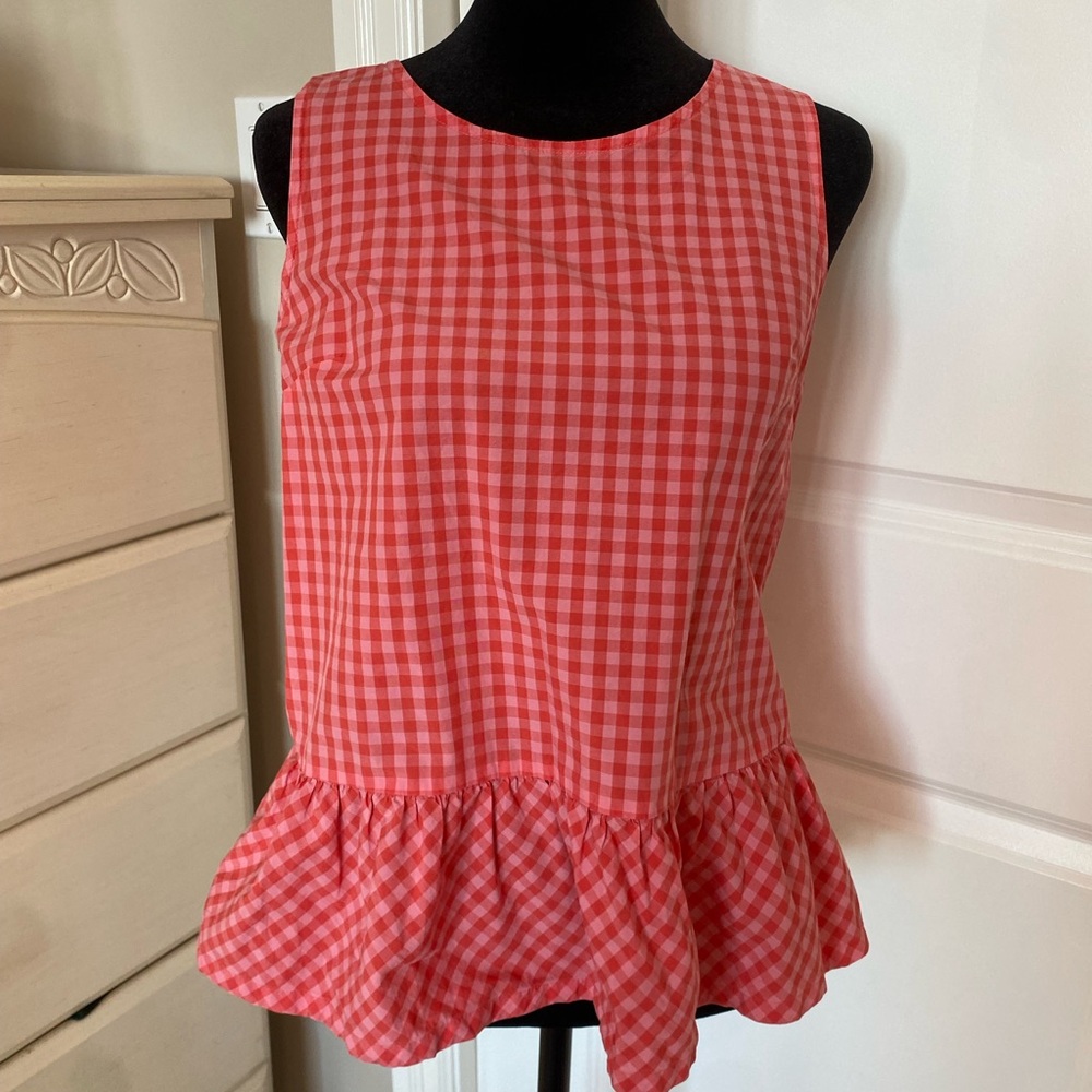J. Crew Red Checkered Peplum Blouse | XXS